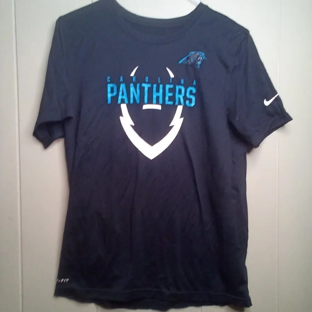 Nike Carolina Panthers Shirt L Boys Dri-Fit Short Sleeve Black Blue
